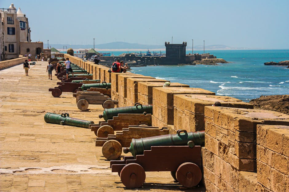 Cannons on a fortress wall facing the sea, capturing historical and coastal scenery.